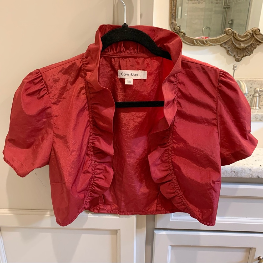Calvin Klein Ruffled Red Bolero, small
